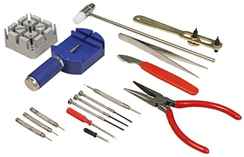 McPower Uhrenwerkzeug-Set, 16-teilig | Komplettset für Armbanduhren | Stiftaustreiber, Zange, Schraubendreher, Pinzette und mehr | Uhrmacher-Zubehör