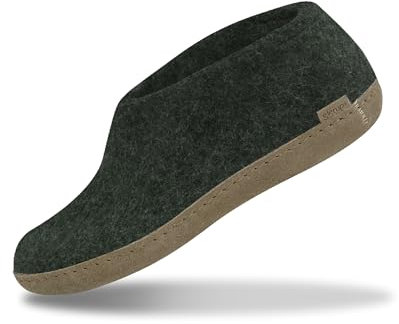 GLERUPS Hallenschuhe Damen & Herren (Grün) | Unisex Wollpantoffeln mit Ledersohle