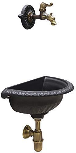 Fonderia Bongiovanni | Fontana a Muro da Giardino | Modello Kit Liberty | con Rubinetto e Sifone in Ottone Brunito | per Casa Giardino | Terrazzo | Fontanella da Giardino Esterno | Colore Antracite