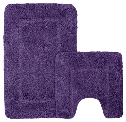 Velosso Super Soft Microfibre High Density Bath Mat Pedestal Mat Anti Slip Super Absorbent (Purple, Bath Mat and Pedestal Set)