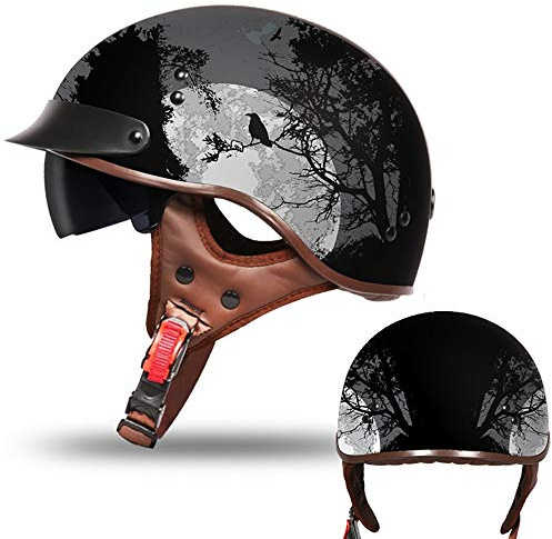 MTTKTTBD Retro Casque Moto Bols,ECE Homologué,Confortable Casque de Moto pour Street Bike Cruiser Chopper Moped Scooter,Adultes Harley Casques Moto Jet avec Double Visière