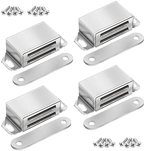 Onarway Magnetic Door Catch 10KG Pull Strong Magnet Cabinet Latches Magnetic Hardware Stainless Steel Chrome Door Closer for Bathroom Kitchen Sliding Door Window Cupboard (20lbs Strength 4 Pack)