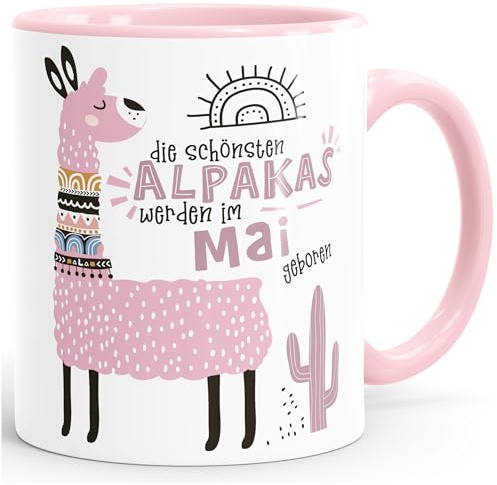 SpecialMe® Kaffee-Tasse Die Schönsten Alpakas werden im Januar-Dezember geboren anpassbares Motiv Geburtsmonat individuelle Geburtstags-Geschenke Lama Inner-rosa Keramik-Tasse