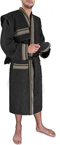 normani Herren Saunamantel - Bademantel Set aus 100% Bio-Baumwolle (Bademantel + Handtuch + Waschlappen) Farbe Schwarz Größe XXL