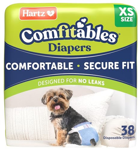 - Hartz Comfitables Einweg-Hundewindeln, Bequeme und sichere Passform, einfach anzuziehen, super saugfähige Windeln für Rüden und Weibchen, Größe XS, 38 Stück