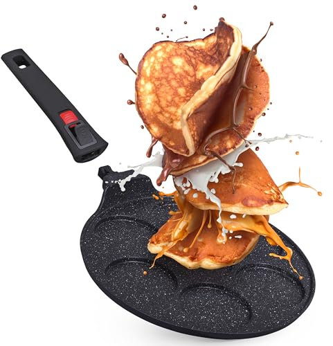INTIGNIS® Non-Stick Pancake Pan - Multi Hole Mini Pancake Maker with Removable Handle, 7 Hole American Style Crepe & Pancake Pan for Perfect, Frying Eggs, Uthappam, Induction Compatible (7 - Smart)