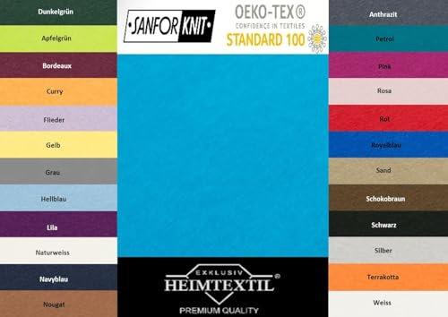 EXKLUSIV HEIMTEXTIL Marke Jersey Spannbettlaken 200 x 220 cm 100% Baumwolle Öko - Tex Zertifiziert, Markenqualität, Matratzenhöhe bis 35 cm, Türkis