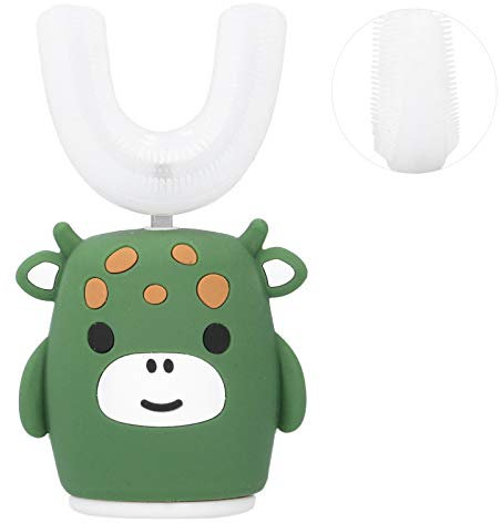 Kinder U förmige Zahnbürste, Elektrische Kinderzahnbürste, Reise Tragbare Wiederaufladbare Wasserdichte Cartoon Süße Zahnbürste für die Mundpflege (grün)