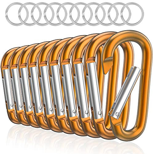 Sprookber 3 Aluminium Karabiner D-Ring - karabinerhaken Clips mit Federschnapphaken für Schlüsselanhänger Clip - 10 Stücke