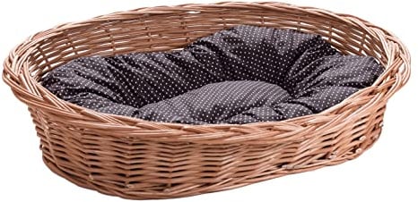 Wiklinowy Świat - Weidenkorb Hundebett Katzenbett, Weidenbett für Haustiere - Natürlich warm, atmungsaktiv und stilvoll - Verschiedene Größen 66x47x15cm - gepunktetes braunes Kissen