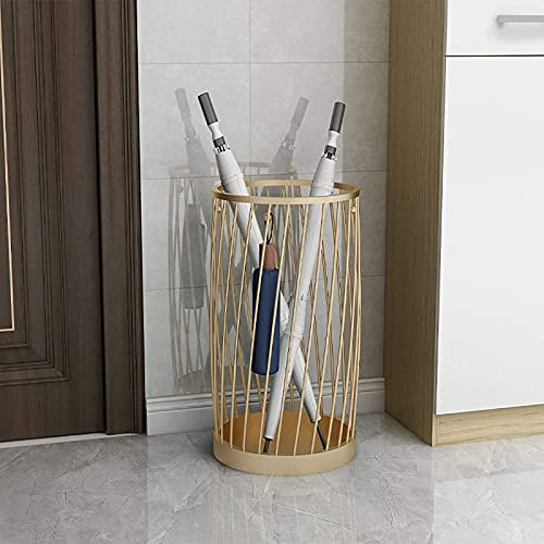 ZJYWMM Regenschirmständer Gold Regenschirmhalter Korb, runder Regenschirmständer mit Haken für Indoor/Outdoor/Hotel/Shopping Mall Ecke/Bürodekor