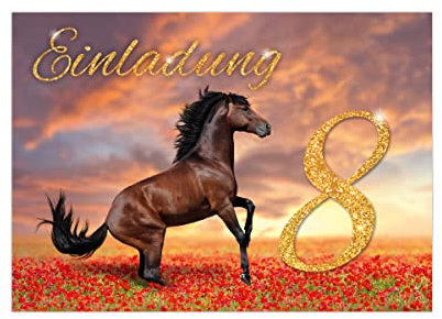 Junapack 12 Einladungskarten zum 8. Kindergeburtstag achte Geburtstag Mädchen Pferd