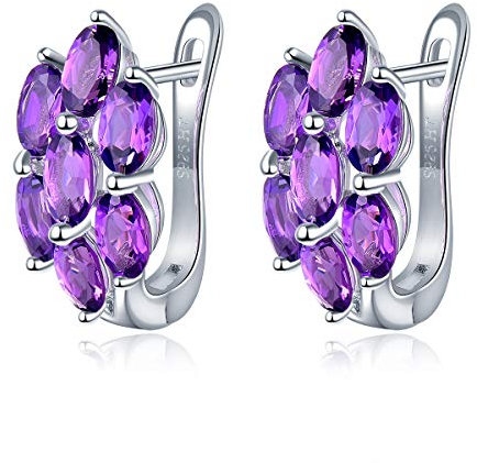 LP LOHASPIE Ohrclips für Damen Massiv 925 Sterling Silber mit Ovalschliff Rot Lila Natürlicher Edelstein Ohrring Rhodiniert Elegantes Stil Design Edlen Schmuck zum Geburtstag Weihnachten (Amethyst)