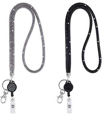 Lanyard Kristall Schlüsselbänder Büro mit Swivel Schließe Bling Umhängeband für Kamera USB Schlüssel Ausweise Namensschilder 2 Stück