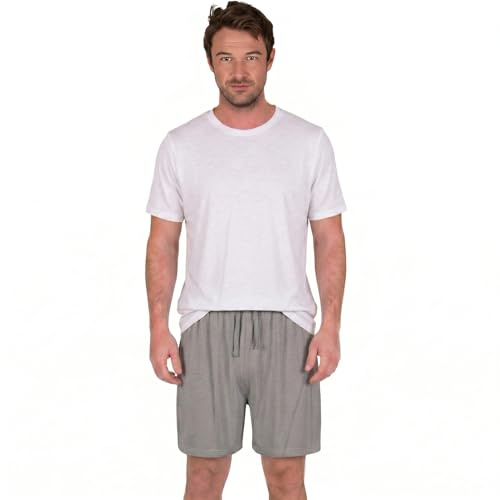 Light & Shade Men's Pyjamas Set T-Shirt & Shorts Drawstring, White, XXL | Crewneck, Half Sleeve, Elastic Waist, Lightweight, Nightwear, Practical Pocket Design, Breathable Fabric, Soft Touch, Casual