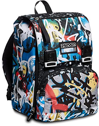 Seven Zaino Scuola Estensibile, Nero, Navybush Boy, Zaino Doppio Scomparto, Scuole Elementari e Medie, Bambini e Ragazzi
