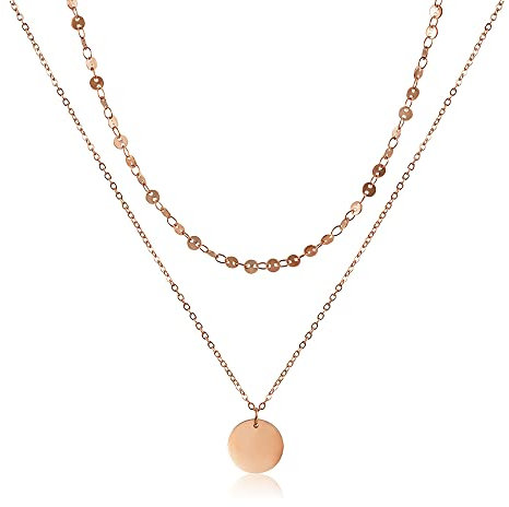 GD GOOD.designs Mehrreihige Kette für Damen mit Plättchen Roségold - wasserfeste Coin Halskette zweireihig 18K vergoldet I Layered Plättchenkette aus Edelstahl