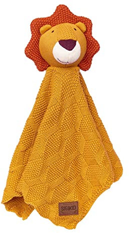 SIGIKID 39631 Strick-Schnuffeltuch Löwe Knitted Love, kuschelweiches Schmusetuch aus Baumwollstrick Einschlafhilfe und Tröster für Babys & Kinder von 0-36 Monaten, Gelb, 40x40x8 cm