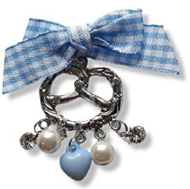Brosche Anstecknadel Pin Oktoberfest Wiesn Brezel Schleife Perle Strass Herz Hell Blau