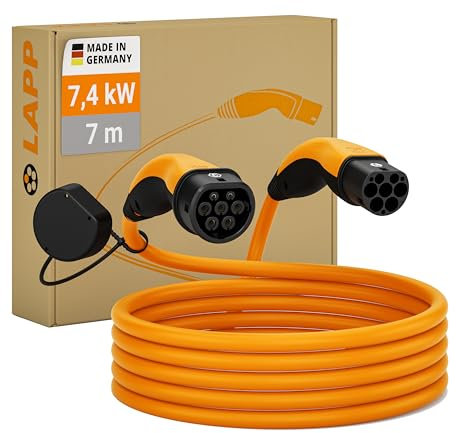 Lapp Mobility Typ 2 Ladekabel 7,4 KW/Glatt / 32 A / 1-Phasig/E-Auto Ladekabel/Mode 3 / 7m, Orange