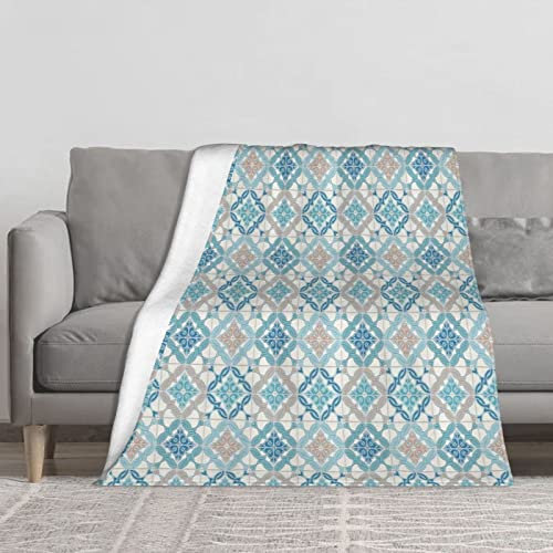 YINGD Flanelldecken für Bett, verheddertes modernes Lissabon-Muster basierend auf traditionellen orientalischen Fliesen, Boho-Überwurfdecke, strukturiert, S125 cm x 100 cm