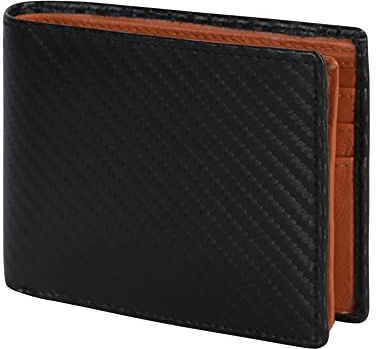 RAS Gents Handmade Wallets RFID Blocking Carbon Fibre Real Leather Billfold Slim Cardholder Passcase Wallet for Men 103 (Black Tan)
