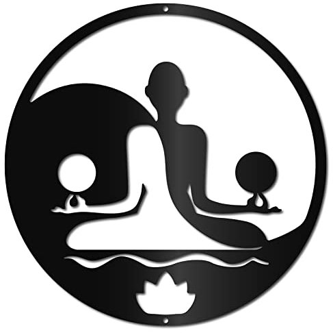 CREATCABIN Meditation Yoga Metall Wanddekoration Wandkunst Hängende Skulptur Ying Yang Wandschild Für Zuhause Büro Schlafzimmer Garten Wohnzimmer Outdoor Dekoration Weihnachten Halloween 30x30cm