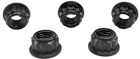 RISON-Titanium Titan Mutter M10 x 1.25mm Bi-Hex Kettenradmutter M10 Titan Mutter 12PT Flansch Kontermutter Schwarz Metall Kontermutter 5 Stück