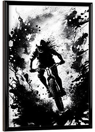 artboxONE Poster mit schwarzem Rahmen 18x13 cm Schwarzweiß Downhill-Bike schwarz und weiß - Bild Kunst