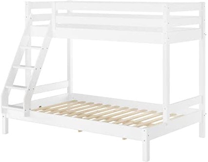 Erst-Holz Doppel-Etagenbett 120x200 und 80x200 Erwachsenen-Stockbett Kiefer Massivholz weiß V-60.18W-09-12, Ausstattung:Rollrost inkl.