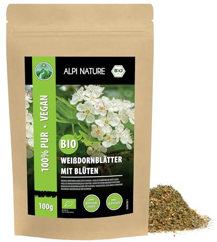 Alpi Nature Espino Blanco Infusión Orgánica 100g, Hojas y Flores de Espino Blanco Secas y Cortadas