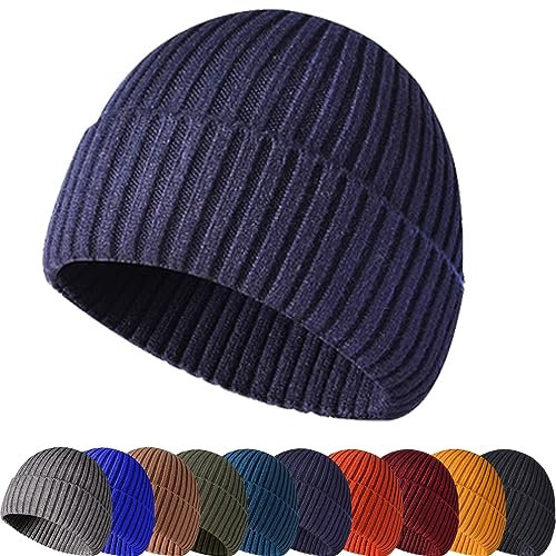 Baynetin Wintermütze Strickmütze, Weich, Warm, Stretch, Bequem, Atmungsaktiv Beanie Mütze Roll up Edge Cuffed Plain Schädeldecke Fisherman Hut Unisex (Marine)