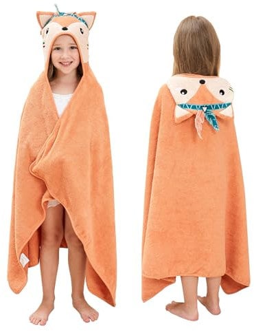 Style Quarters Baby-Badetuch – 100 % Baumwolle, Frottee, weiches Kapuzenhandtuch, Cartoon-Fuchs, Baby-Strandtücher, super saugfähig, große Stickerei, Kinder-Kapuzen-Badetuch, Kleinkind-Handtuch mit