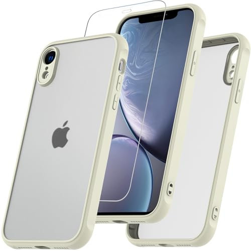 Fin2feel Für iPhone XR Hülle, Handyhülle iPhone XR mit 9H Glas Panzerfolie, 360 Grad Rundumschutz Stoßfest Kratzfest Matte Hülle mit Kameraschutz Outdoor Schutzhülle Case für iPhone XR 6.1 (Weiß)