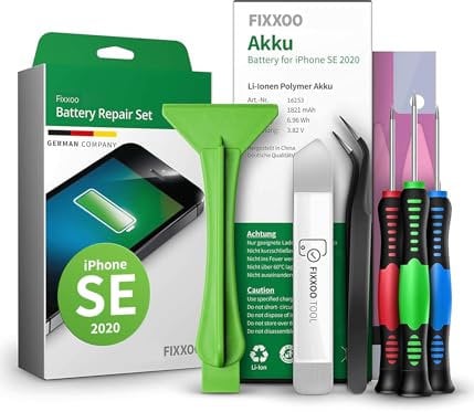 GIGA Fixxoo® Handy Akku Reparatur Set iPhone SE 𝟮𝟬𝟮𝟬 Akku [inkl. Werkzeug-Kit & Anleitung] - Original Akku Kapazität - Ersatzakku für einen einfachen Austausch - Akku iPhone - iPhone Batterie