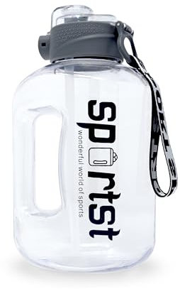 HUSL | Botella de Agua 1.7 Litros | Botella Deporte con Asa | Botella de Plástico Grande | Botella Gimnasio | Garrafa Agua | Botella de Plástico Reutilizable | Tapa Abatible | Transparente