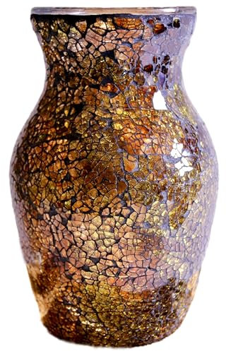 ZHIPINHUI Goldene Mosaikvase, Glasvase, dekorative Blumenvase, Dekoration, Zuhause, moderne mittelgroße Mosaikvase für Schlafzimmer, Wohnzimmer, Küche, Büro, Hochzeit, einzigartiges Geschenk