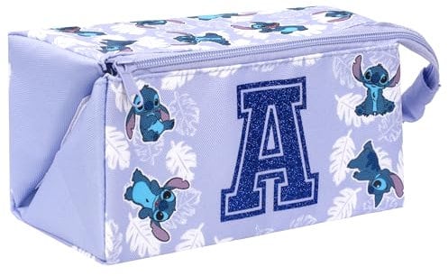 Disney Grande trousse de maquillage personnalisée Stitch avec lettre pailletée personnalisée Initiale Trousse de toilette de voyage pour filles Cadeau – Violet, violet