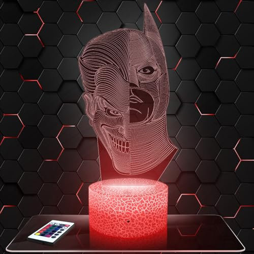 Lampephoto.fr Nachttischlampe - Touch-Nachtlicht Superheld/Joker 3D-LED-Lampe Illusion, Geschenkidee Weihnachten Geburtstag Junge und Mädchen Nachttischlampe Kinder- oder Erwachsenenzimmer TOP