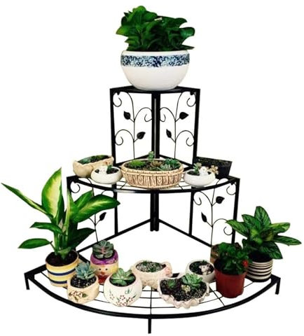 OXOAMP Puestos de Flores Estantes de Almacenamiento Estantería de Soporte de exhibición de Planta de Esquina de 3 Niveles Que apoya firmemente la Escalera de Hierro Forjado Oficina