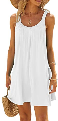 Edhomenn Women's Sleeveless Mini Dress Bathing Suit Cover Up (White, L)