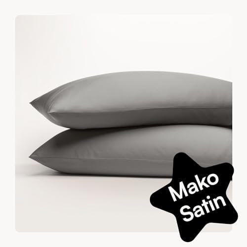 Seralino Satin Kissenbezug 40x70 Anthrazit/Dunkelgrau (2er Set) aus 100% Bio Baumwolle, Oeko-Tex, weiche Kissenhülle, Kopfkissenbezug mit Reißverschluss, Kissenbezug 70 x 40 hypoallergen