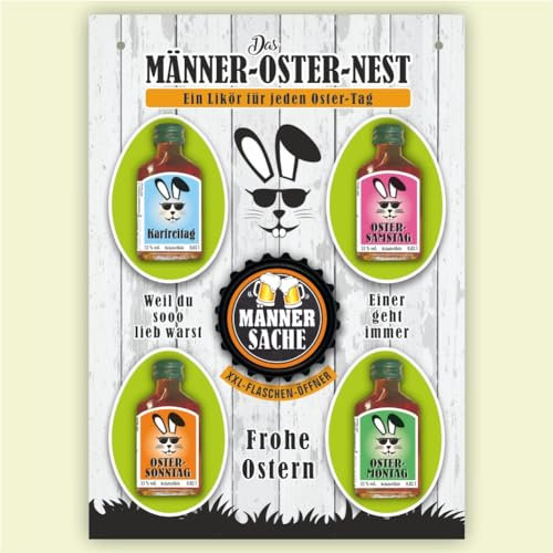 Osterkalender für Erwachsene – Männer Osternest – mit Kräuterlikör Schnaps Likör und Flaschenöffner Männersache zu Ostern | lustiges Ostergeschenk Kalender für Männer | Frohe Ostern