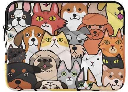 Cartoon Cute Dog Cat Laptop Sleeve Case 13-14 Inch Concise Sleeve for Laptop Computer Case with Zipper for Men Women