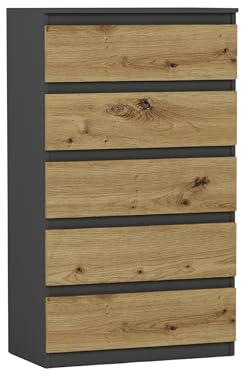Framire Hohe Flurkommode mit Schubladen, Anthrazit Mix Artisan - 70 x 40 x 121 cm - Modern R5