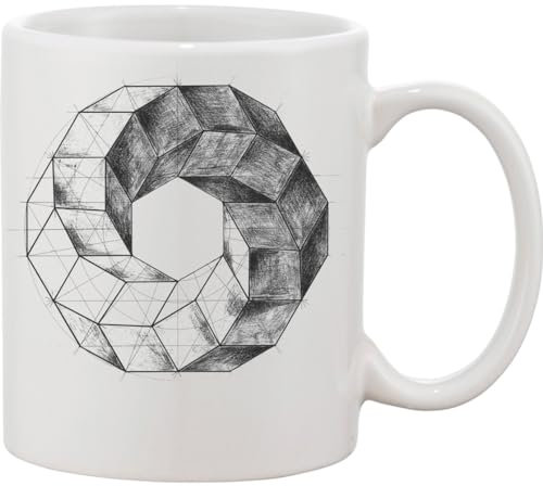 Geometric Drawing Optical Illusion Ceramic Mug White