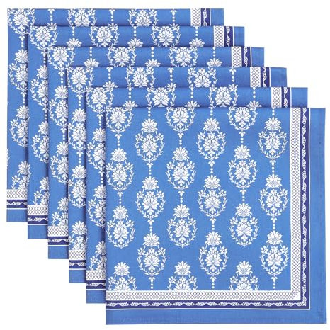 Arquiel Servietten Blumen Blau 6er-Set, Stoffservietten 100% Baumwolle Weiches Hochwertige Wiederverwendbare Esstisch Servietten Perfekt für Hochzeiten Küche Haushalt Party(45×45cm)