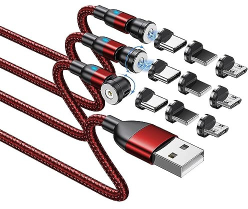 BITHAI Magnetisches Ladekabel 3 in 1 USB Magnet Ladekabel [3Stück 2M] 360&180 Magnetkabel Nylon Geflochten Magnetisch für Typ C/Micro USB/i-Products
