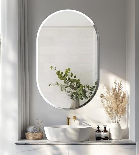 Artloge Spiegel Wand dekorative Flurspiegel 50×80 cm Oval, Wohnzimmer Spiegel Dekospiegel Silber abgeschrägter Spiegel HD Hochwertiger Hängespiegel für Wohnzimmer Schlafzimmer Badezimmer