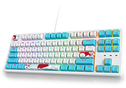SbocKeeb TKL Gaming Keyboard 80 Percent, RGB Mechanical Keyboard American QWERTY, 87 Keys Wired Keyboard Backlight with Linear Red Switch for PC Gamer 87 Sea